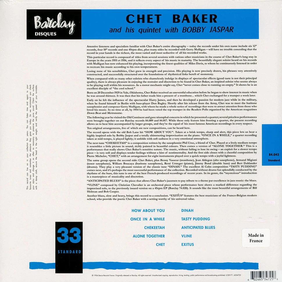 LP Chet Baker And His Quintet With Bobby Jaspar – Chet Baker And His Quintet With Bobby Jaspar