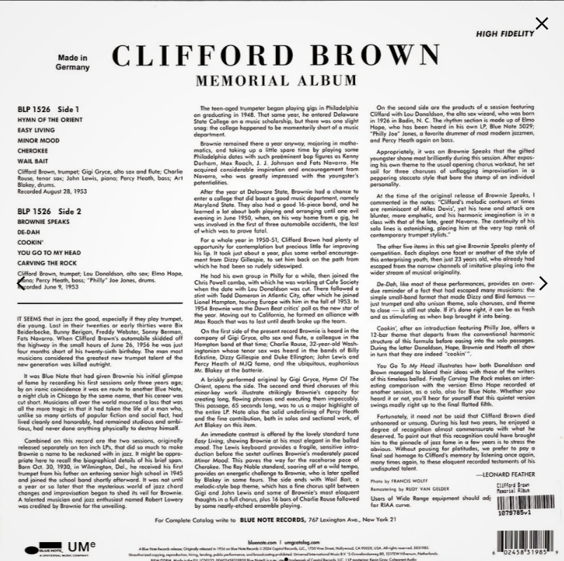 LP Clifford Brown – Memorial Album