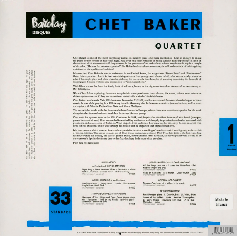 LP Chet Baker Quartet – Chet Baker Quartet