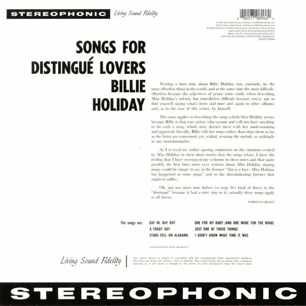 LP Billie Holiday – Songs For Distingué Lovers