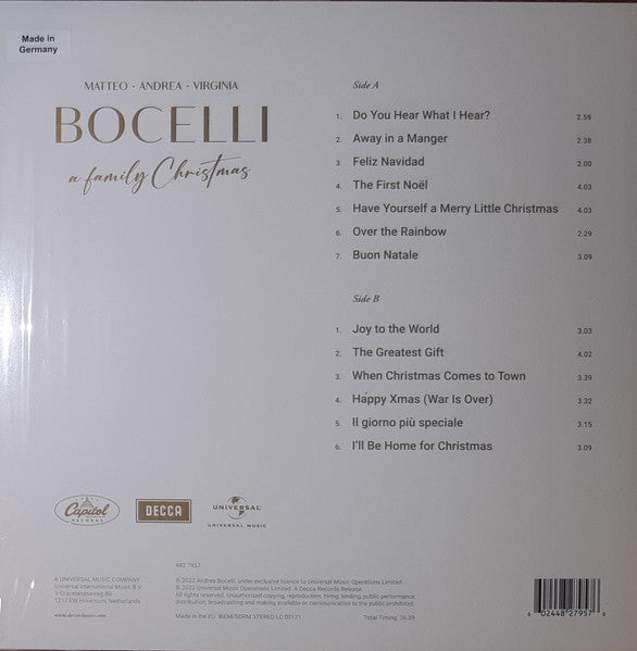 LP Matteo • Andrea • Virginia Bocelli – A Family Christmas