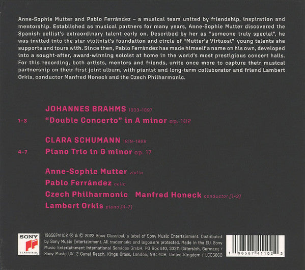 CD Anne-Sophie Mutter, Pablo Ferrández, Johannes Brahms, Clara Schumann, Lambert Orkis, Czech Philharmonic Orchestra*, Manfed Honeck – Brahms: Double Concerto / Clara Schumann: Piano Trio