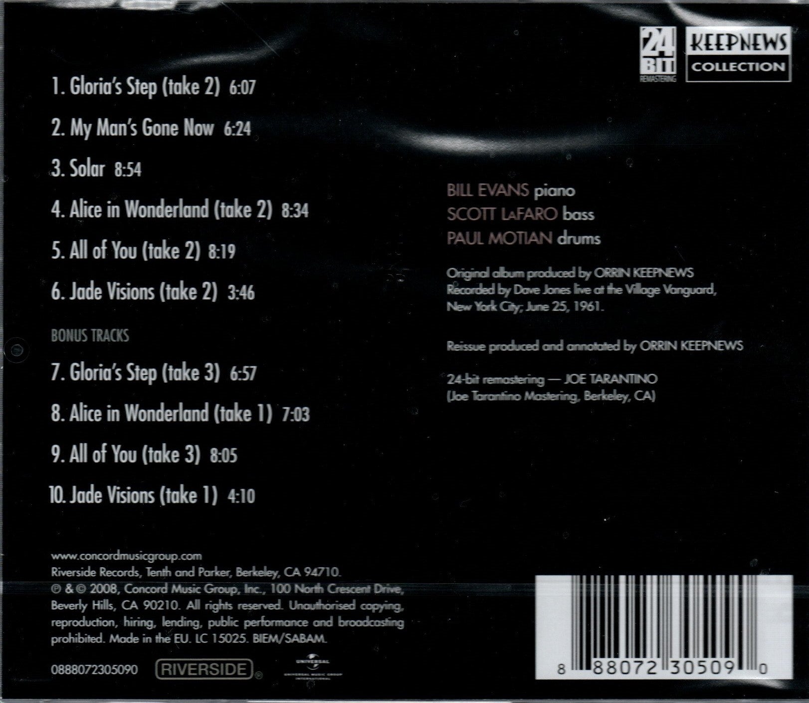 CD Bill Evans Trio Featuring Scott La Faro – Sunday At The Village Vanguard