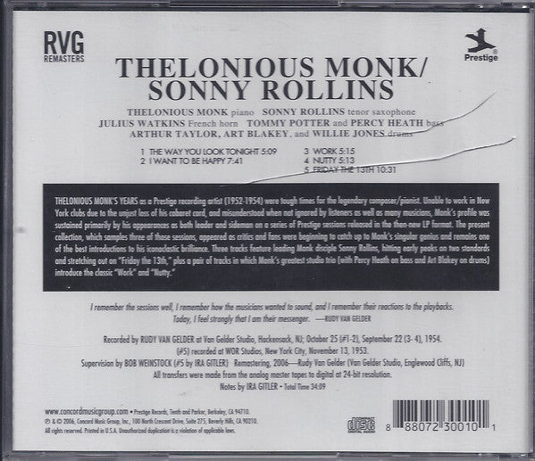 CD Thelonius Monk - Sonny Rollins Thelonious Monk And Sonny Rollins