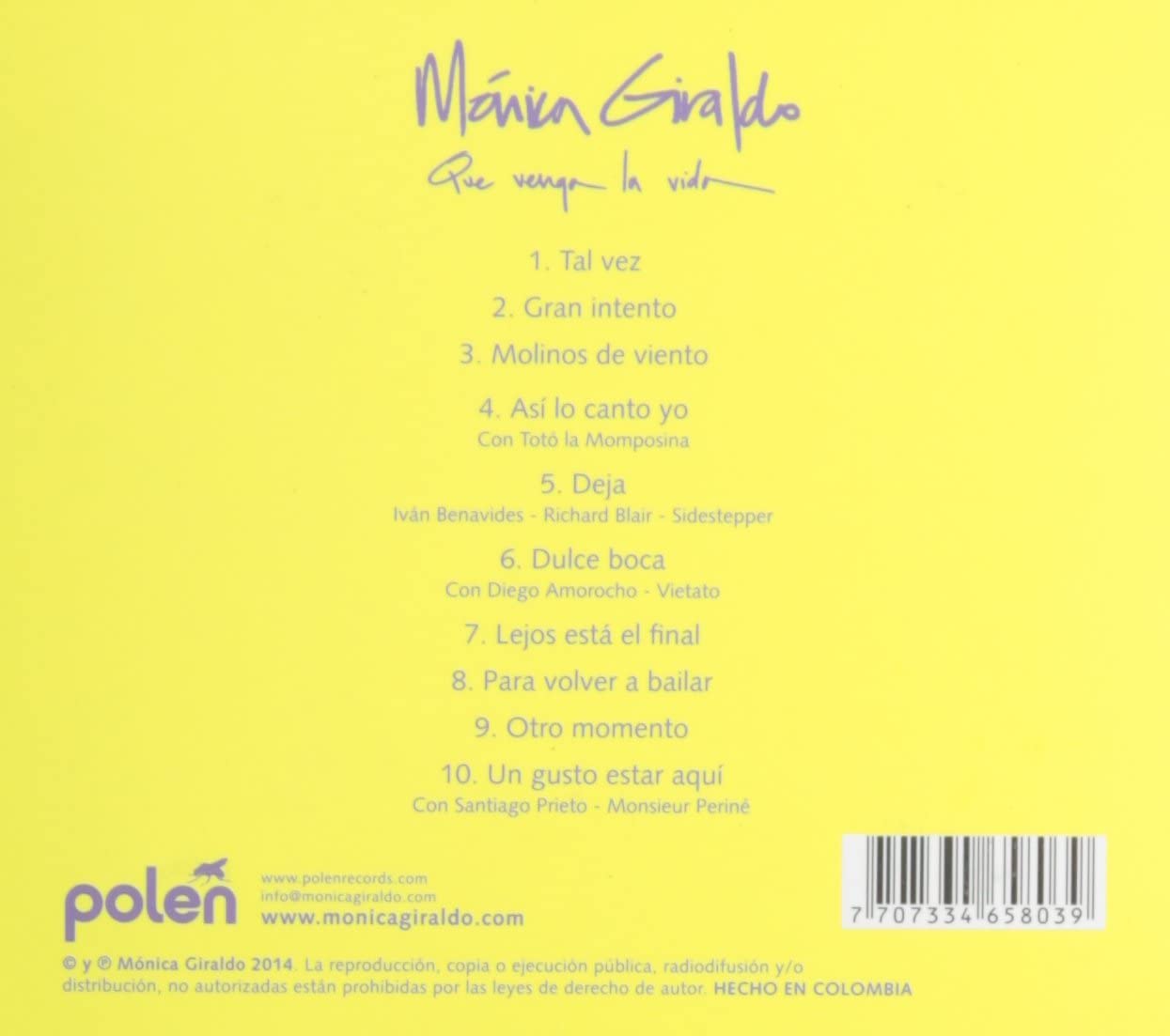 CD Mónica Giraldo – Que Venga La Vida