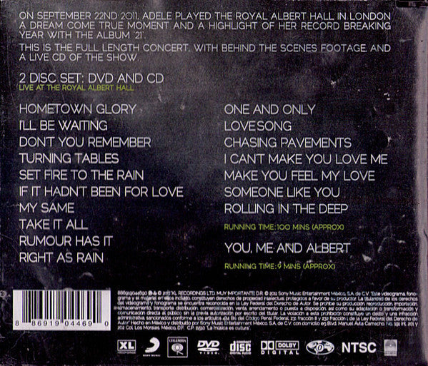 CD + DVD Adele – Live At The Royal Albert Hall