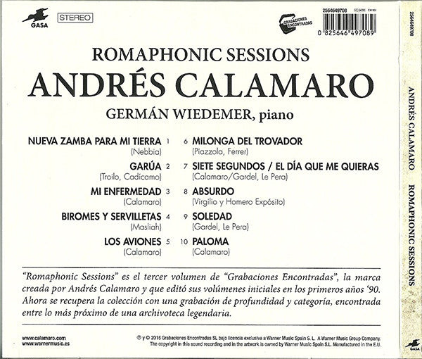 CD Andrés Calamaro Con El Piano De German Wiedemer – Romaphonic Sessions (Grabaciones Encontradas Volumen 3)