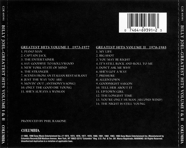 CDX2 Billy Joel ‎– Greatest Hits Volume I & Volume II