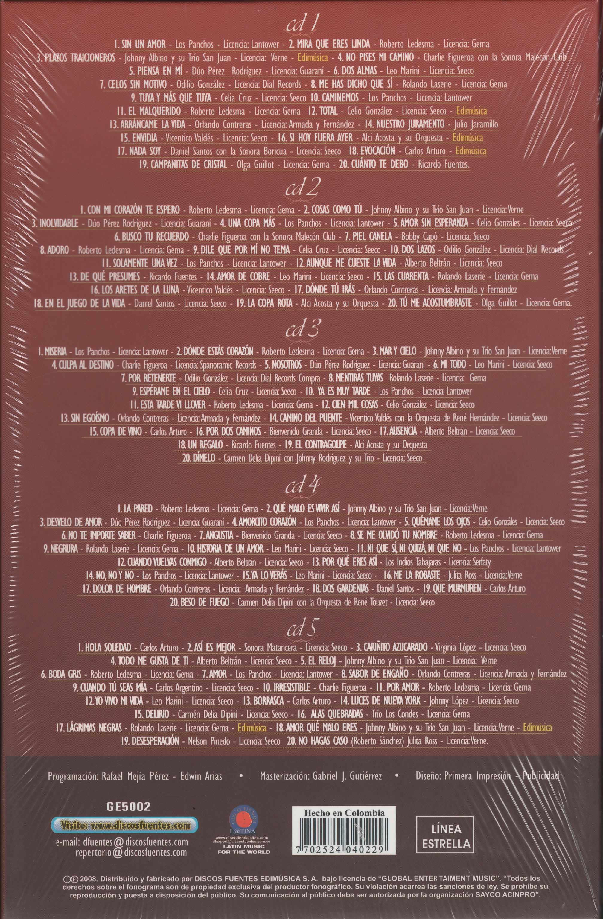 CD x 5 Colección 100 boleros del siglo