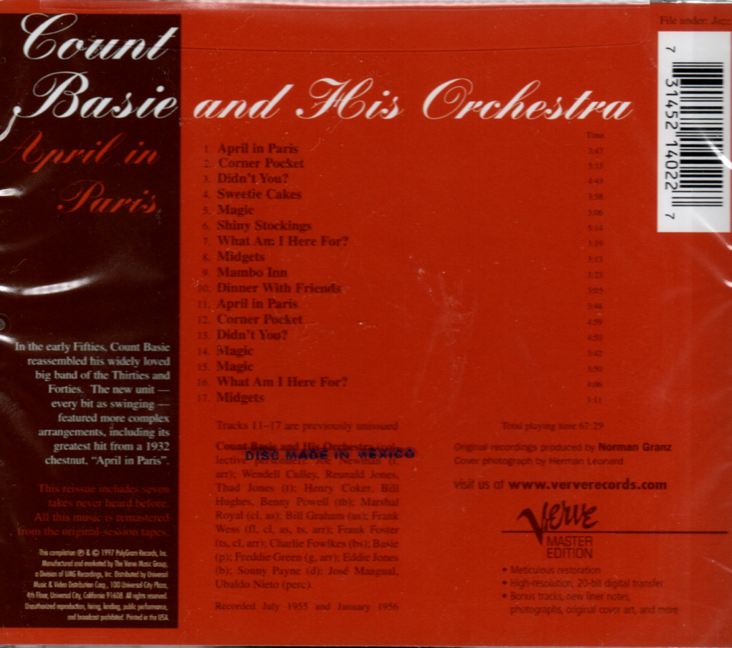 CD Count Basie And His Orchestra – April In Paris