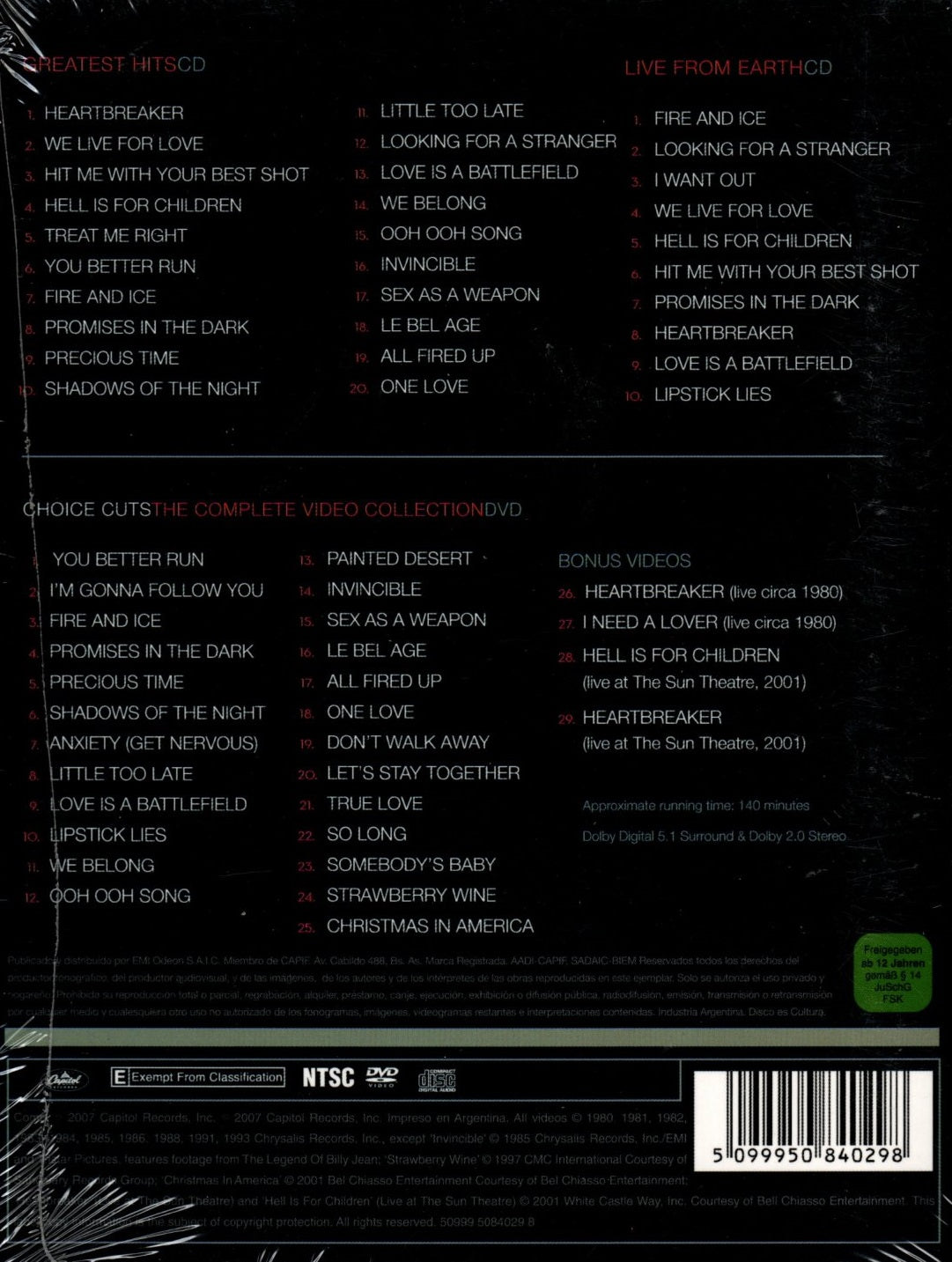 DVD Pat Benatar – Greatest Hits & Live From Earth CDs + Choice Cuts DVD