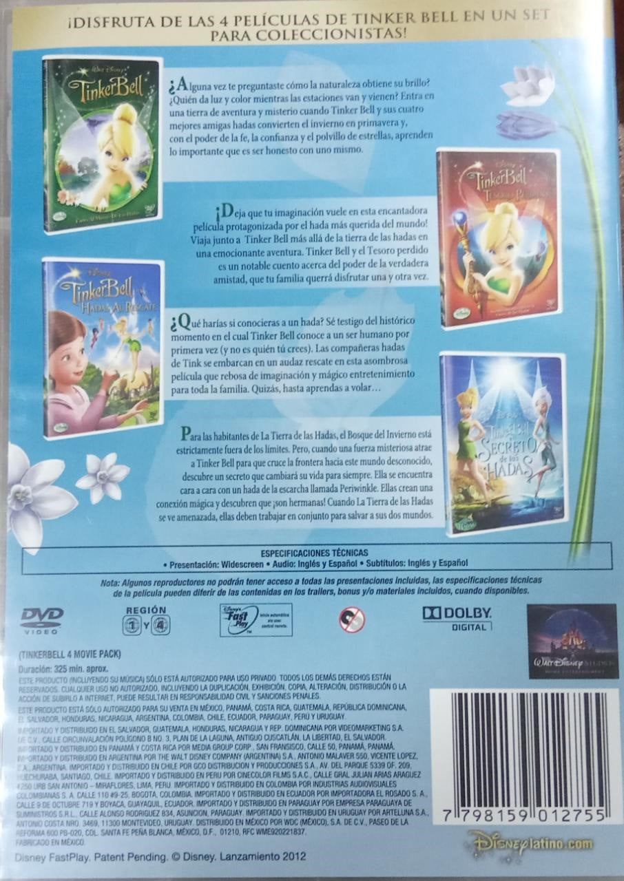 DVD x 4 Disney - Mágicas películas de Tinkerbell y Hadas