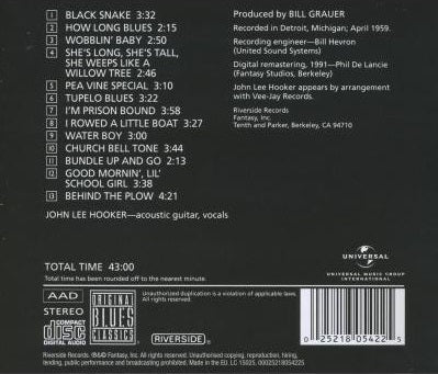 CD John Lee Hooker – The Country Blues Of John Lee Hooker