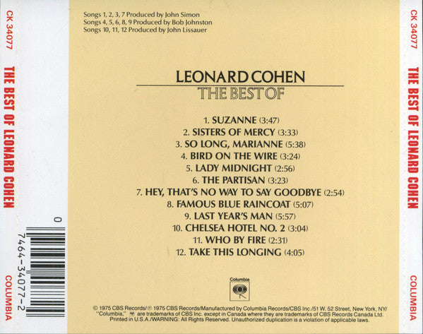 CD Leonard Cohen – The Best Of