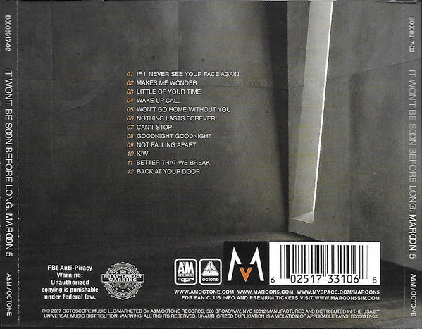 CD Maroon 5 – It Won't Be Soon Before Long