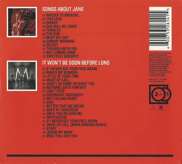 CD X2 Maroon 5 – Songs About Jane + It Won't Be Soon Before Long