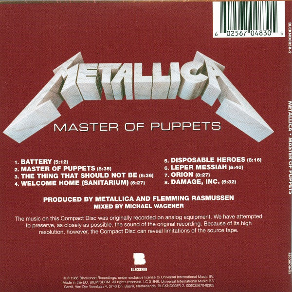 CD Metallica – Master Of Puppets
