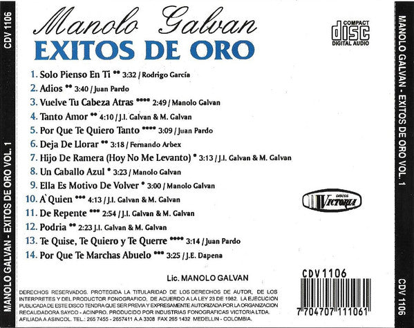 CD Manolo Galván - Éxitos De Oro Vol. 1