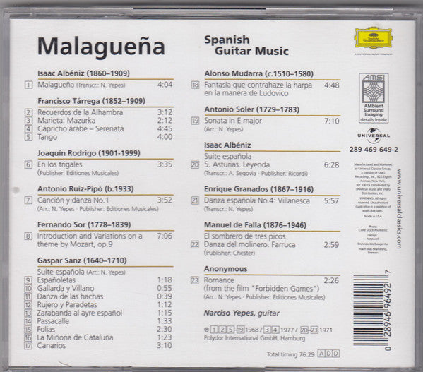 CD Narciso Yepes – Malagueña · Spanish Guitar Music