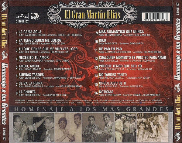 CD Martín Elías - El Gran Martín Elías Homenaje A Los Grandes Del Vallenato