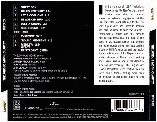 CD The Thelonious Monk Quartet – Misterioso
