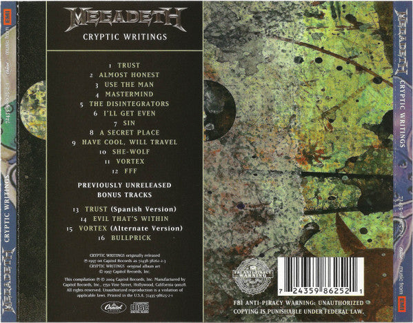 CD Megadeth - Cryptic Writings