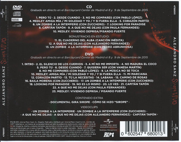 CD+DVD ALEJANDRO SANZ SIROPE EN VIVO