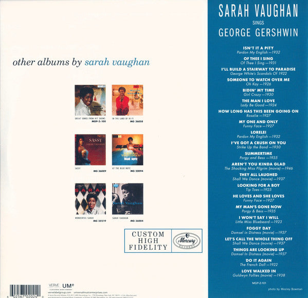 LP Sarah Vaughan With Hal Mooney And His Orchestra – Sarah Vaughan Sings George Gershwin