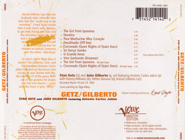 CD Stan Getz And João Gilberto Featuring Antonio Carlos Jobim – Getz / Gilberto