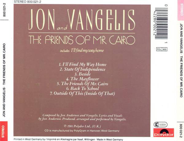 CD Jon And Vangelis – The Friends Of Mr. Cairo