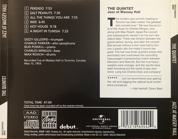 CD The Quintet – Jazz At Massey Hall