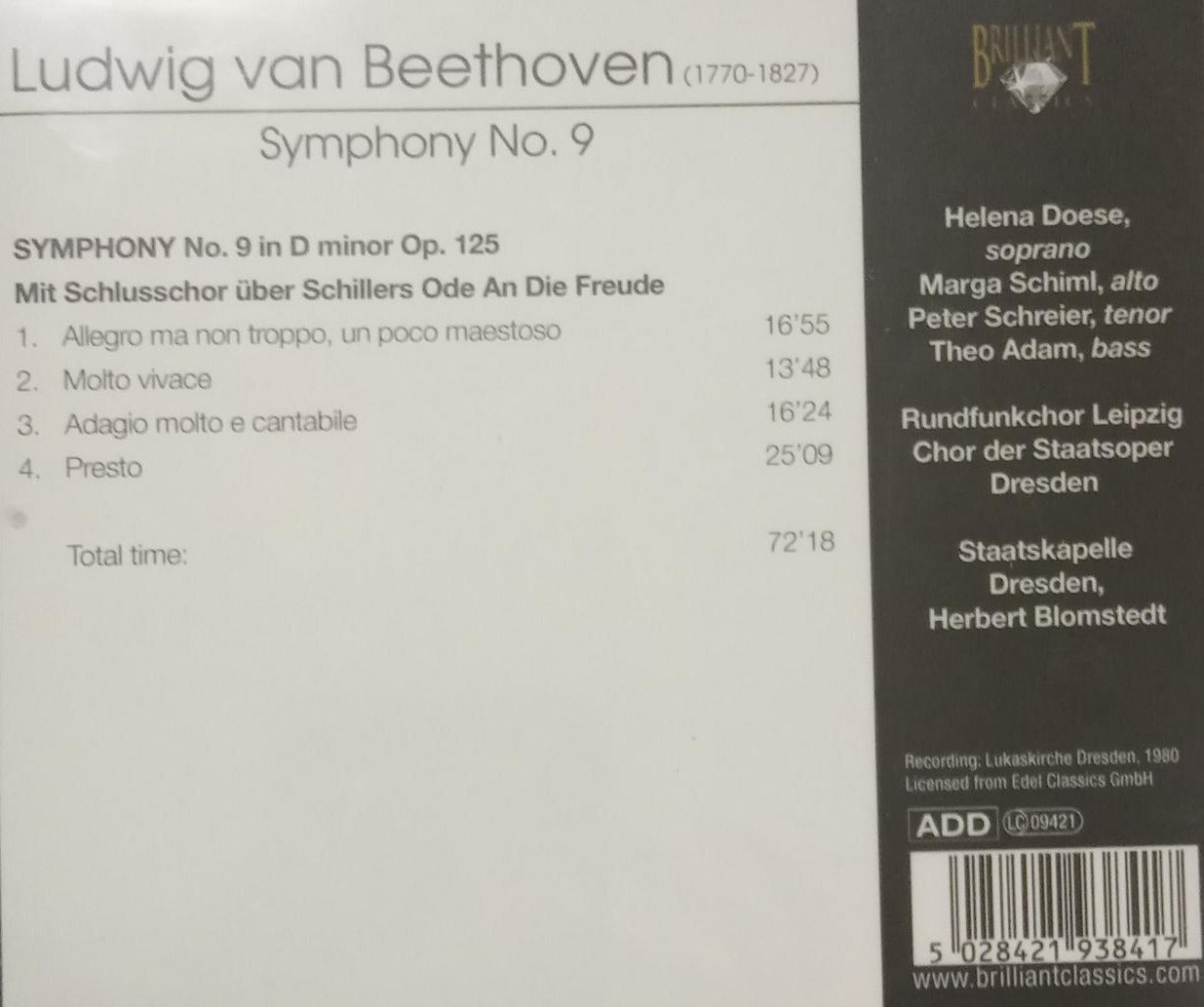 CD Beethoven - Symphony 9. "Ode an die Freude".
