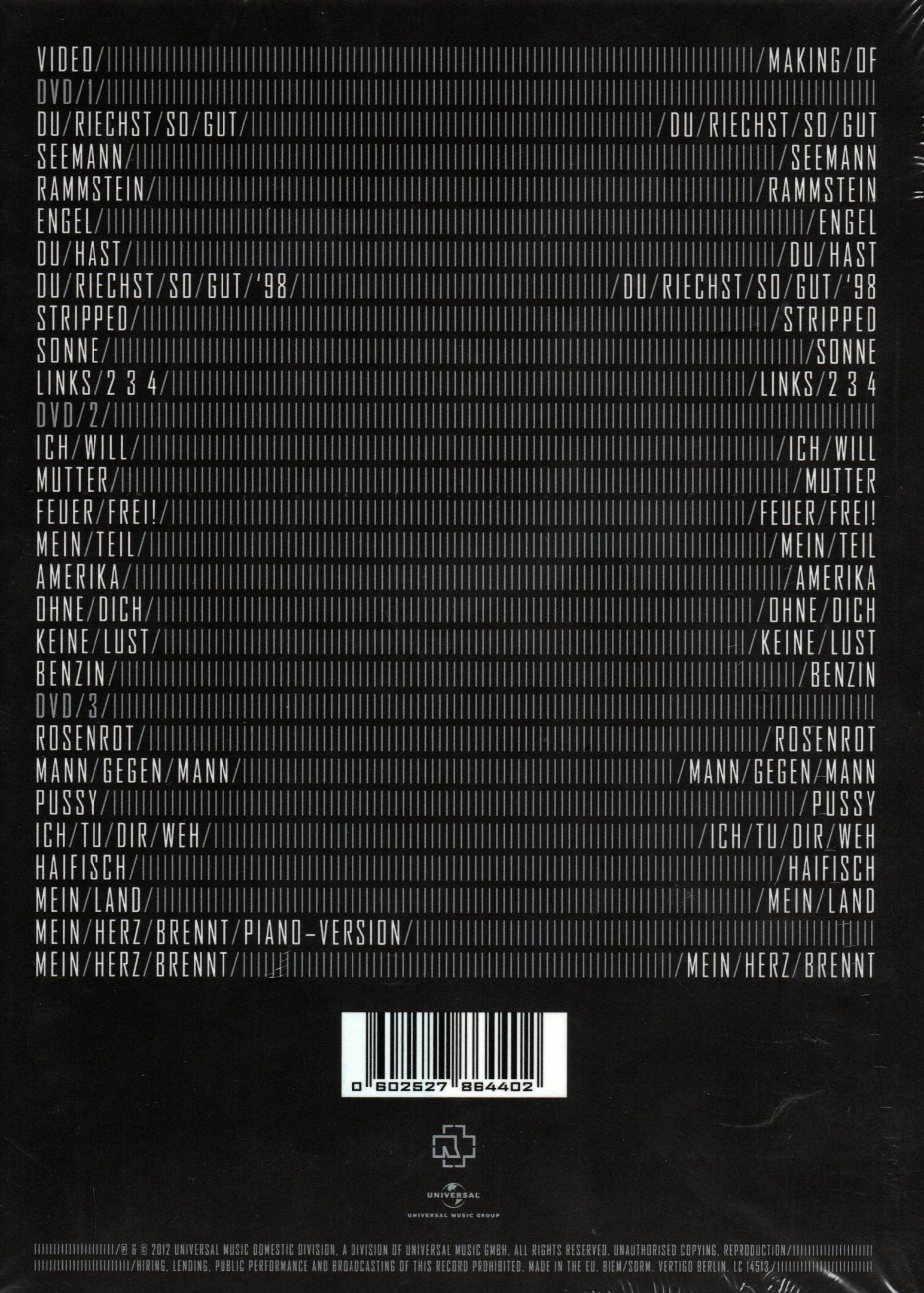 DVDX3 RAMMSTEIN VIDEOS 1995-2012