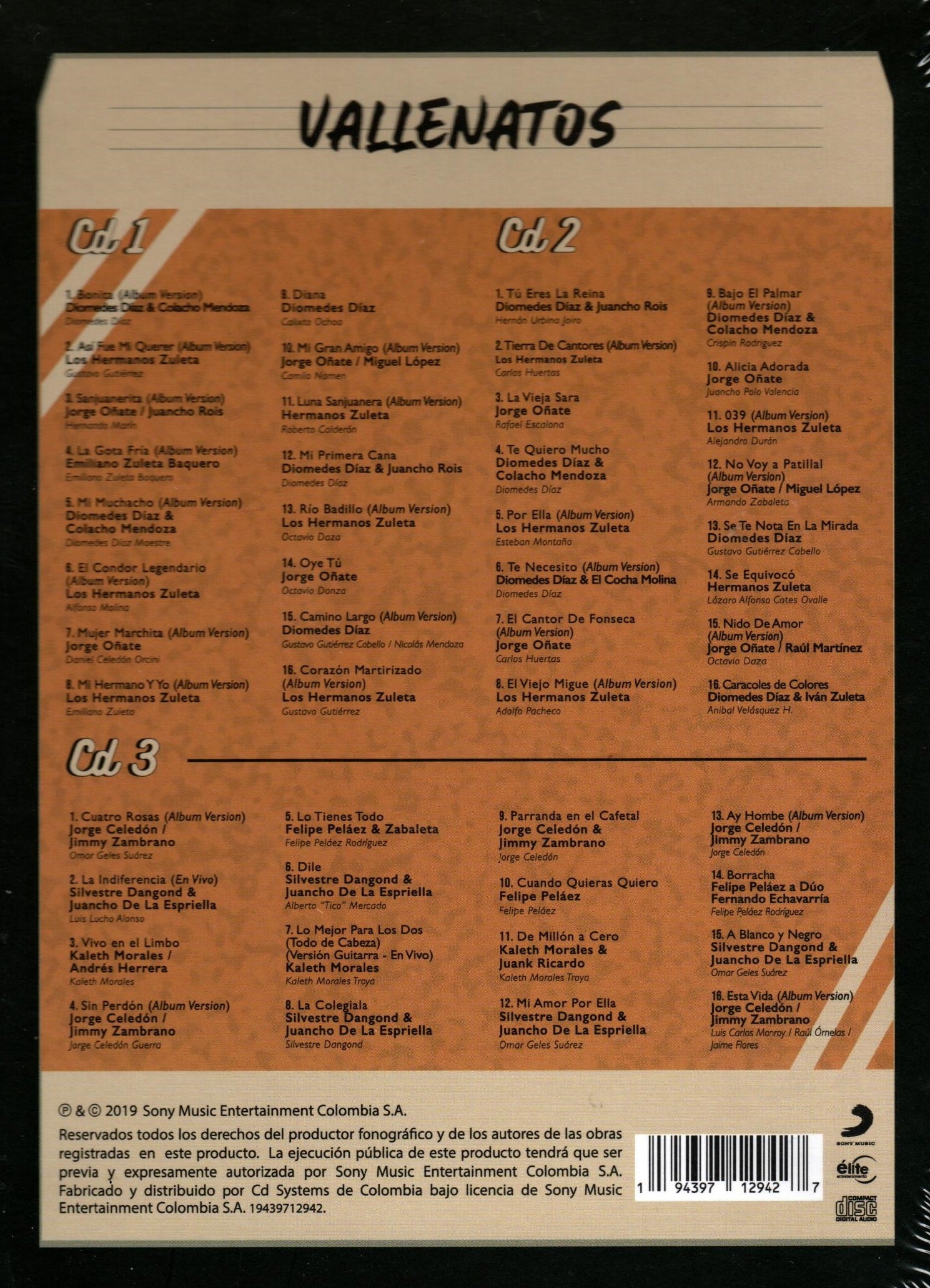 CDX3 Vallenato 20/20 Mix Sony Music - Elite ent.