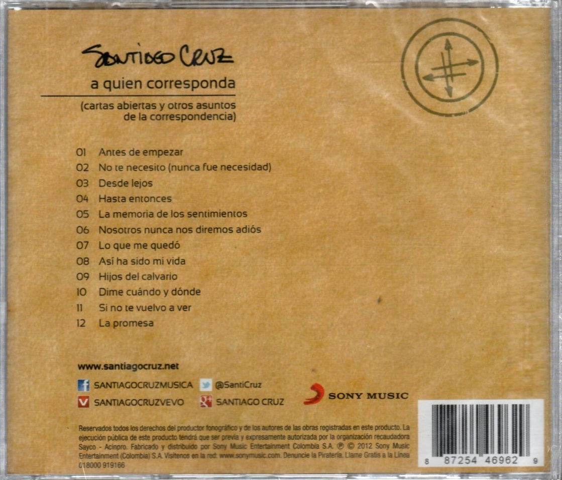 CD Santiago Cruz – A Quien Corresponda (Cartas Abiertas Y Otros Asuntos De La Correspondencia)