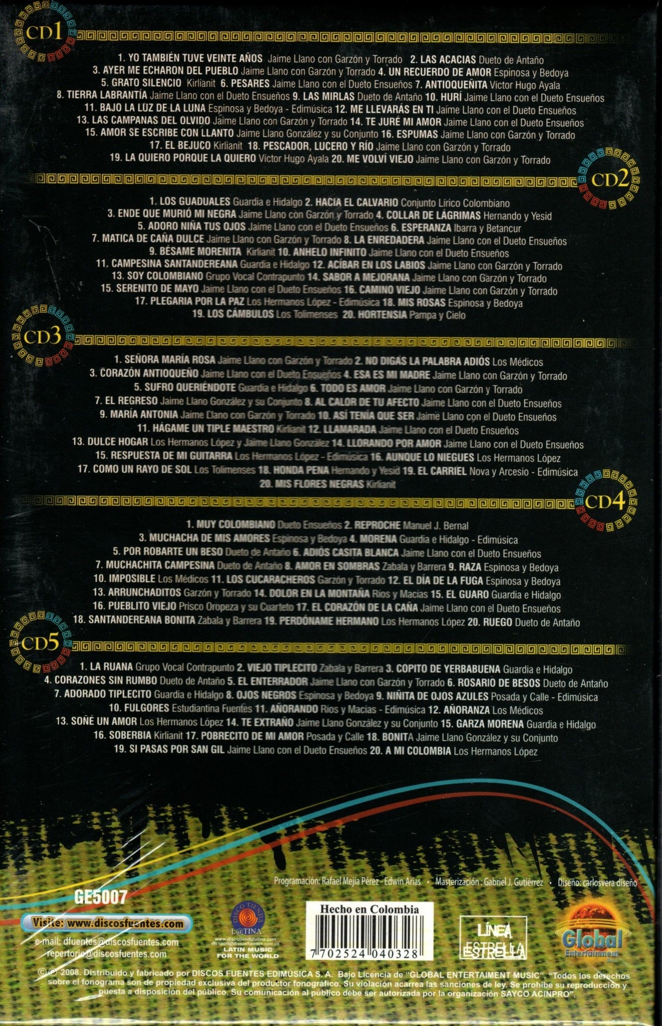 CD X5 100 Mejores canciones de la música Colombiana del siglo