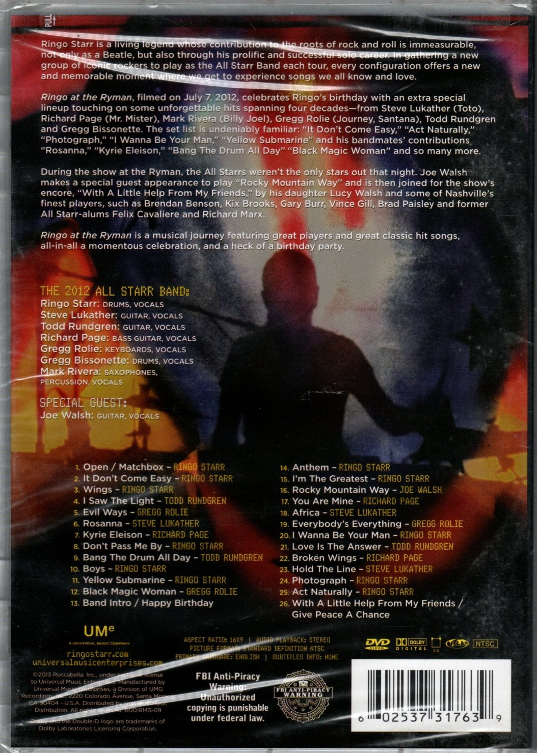 DVD Ringo AT The Ryman - RINGO STARR AND HIS ALL STARR BAND