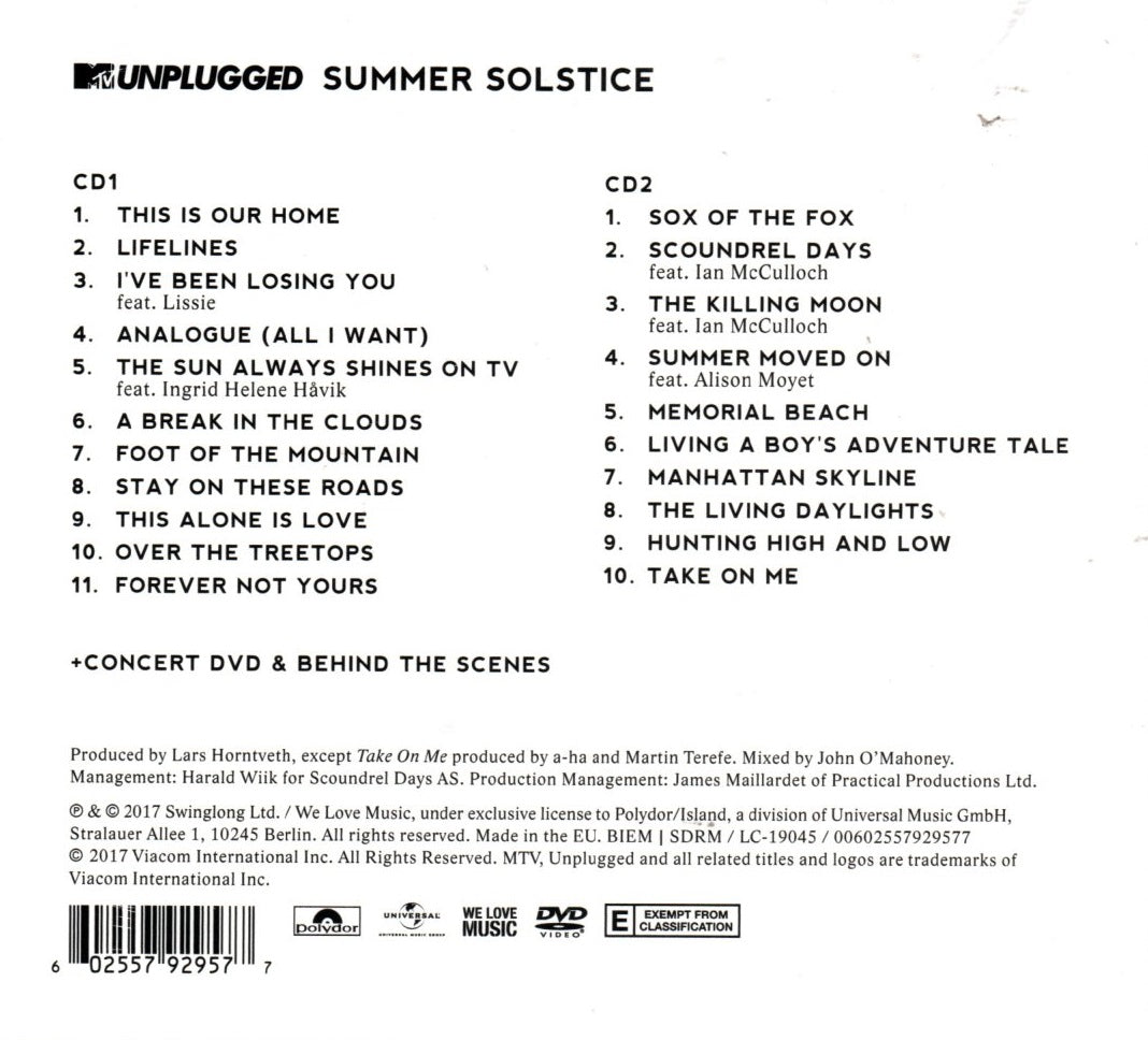 CD X2 + DVD a-ha – MTV Unplugged (Summer Solstice)