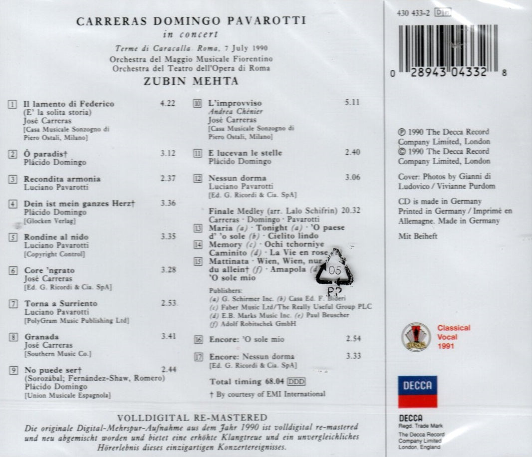 CD Carreras, Domingo, Pavarotti, Mehta – In Concert