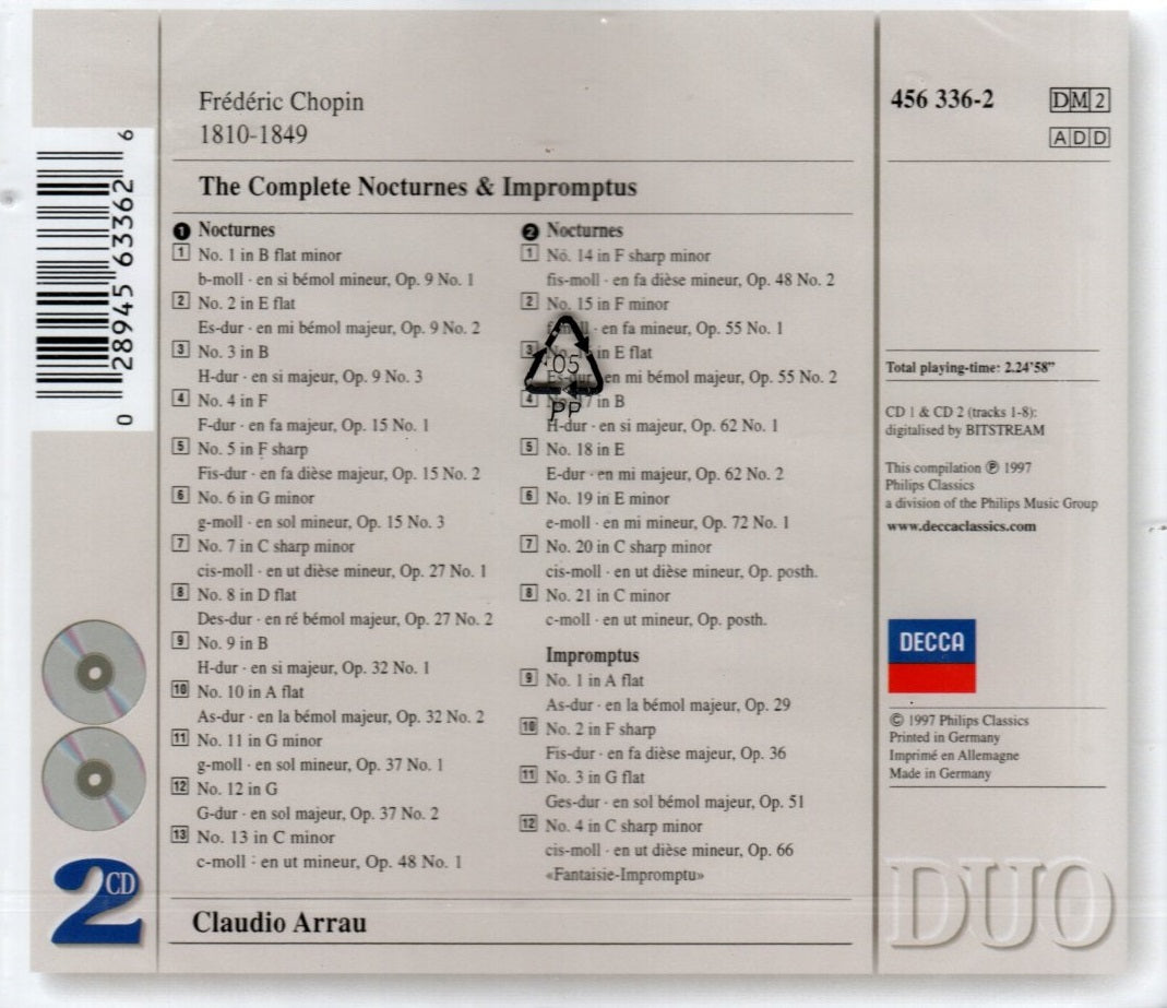 CD X2 Chopin, Claudio Arrau - Sämtliche Nocturnes & Impromptus