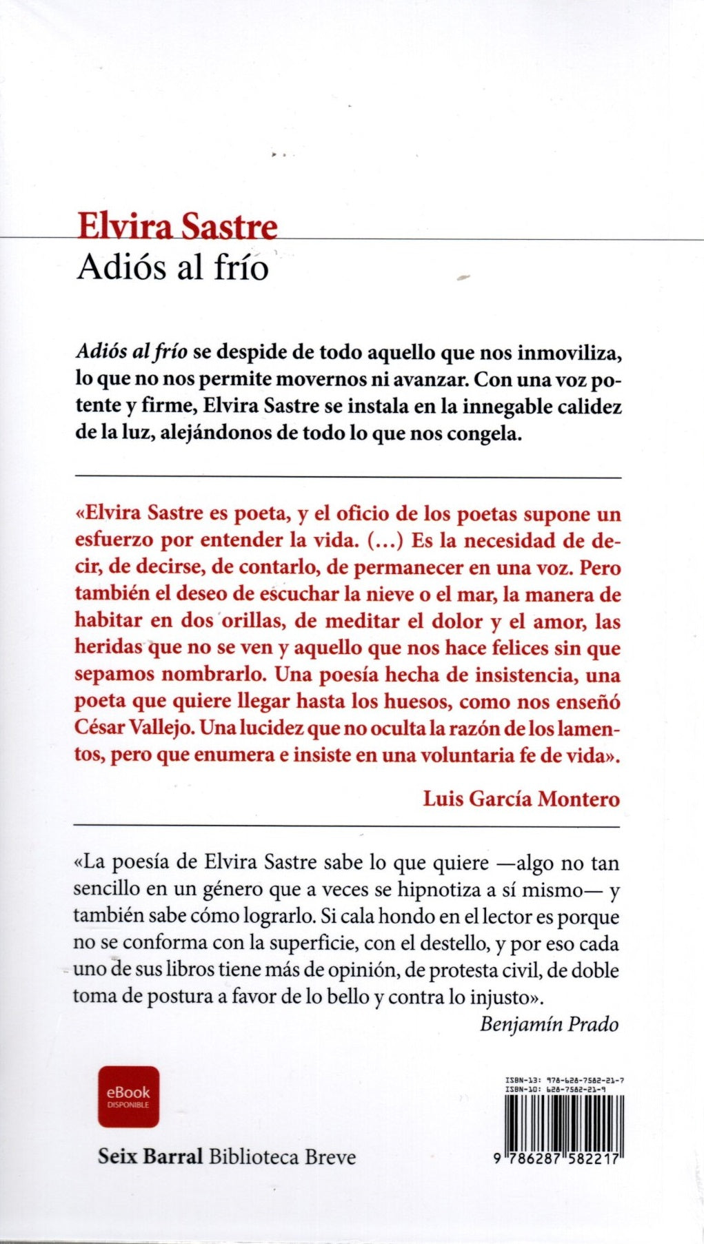 Libro Elvira Sastre - Adiós al frío