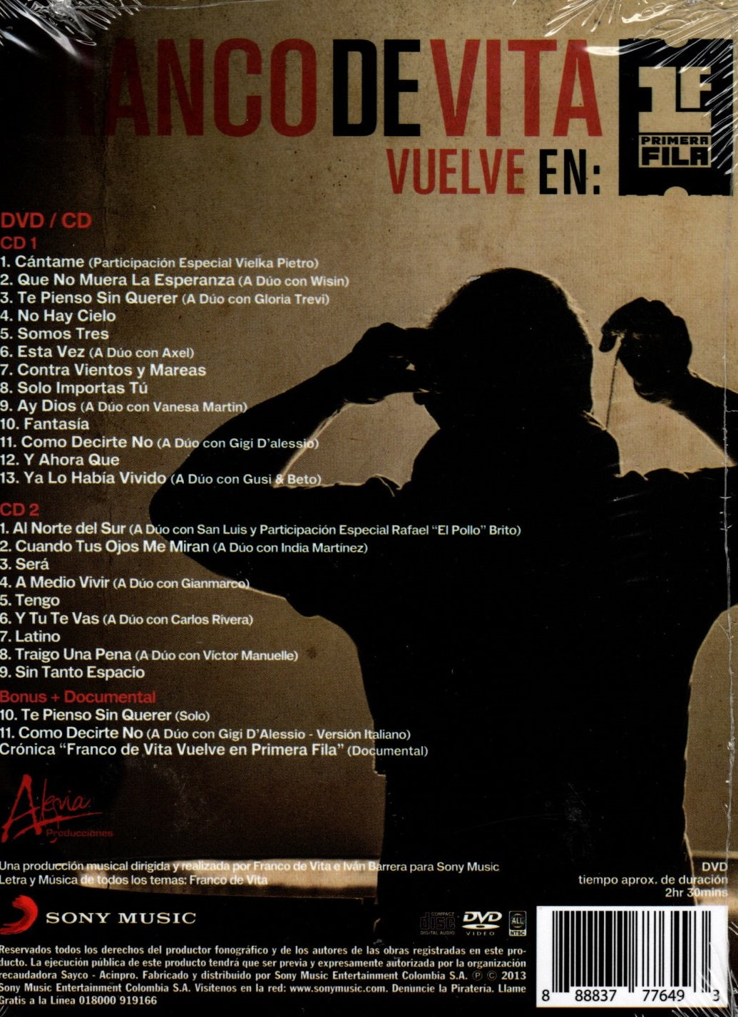 DVD+CDX2 Vuelve En Primera Fila - Franco De Vita.