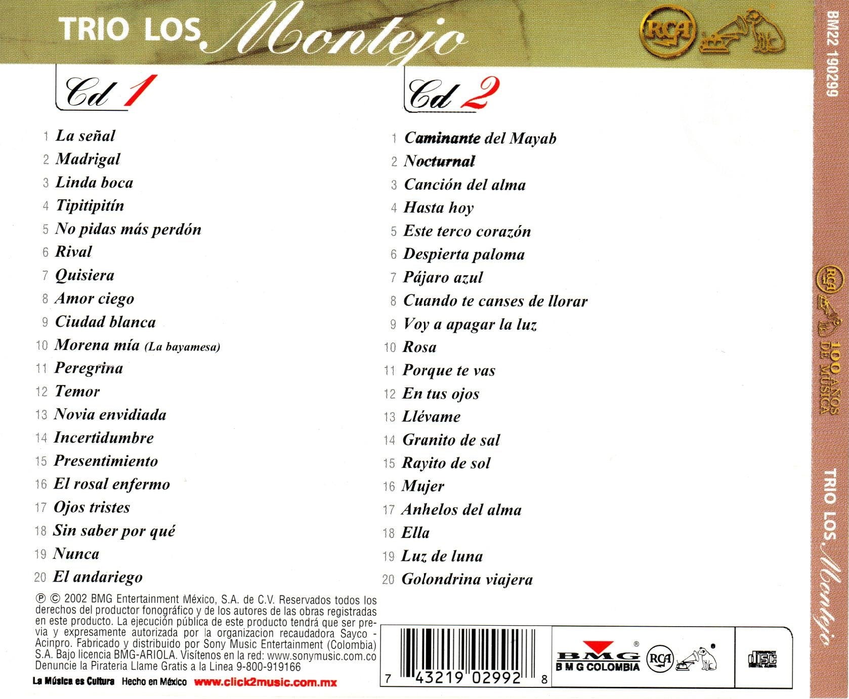 CD x2 RCA 100 AÑOS MUSICA TRIO LOS MONTEJO