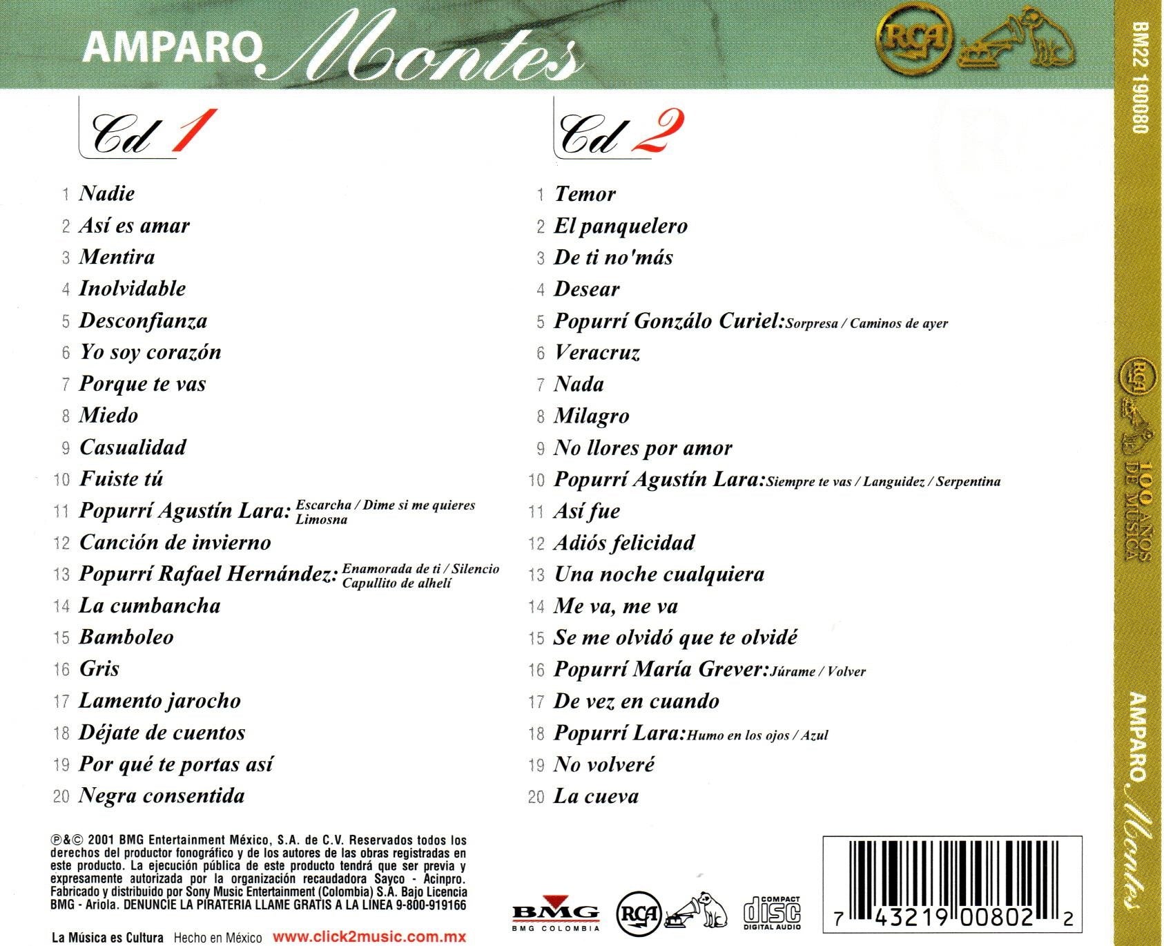 CD x2 RCA 100 AÑOS MUSICA AMPARO MON