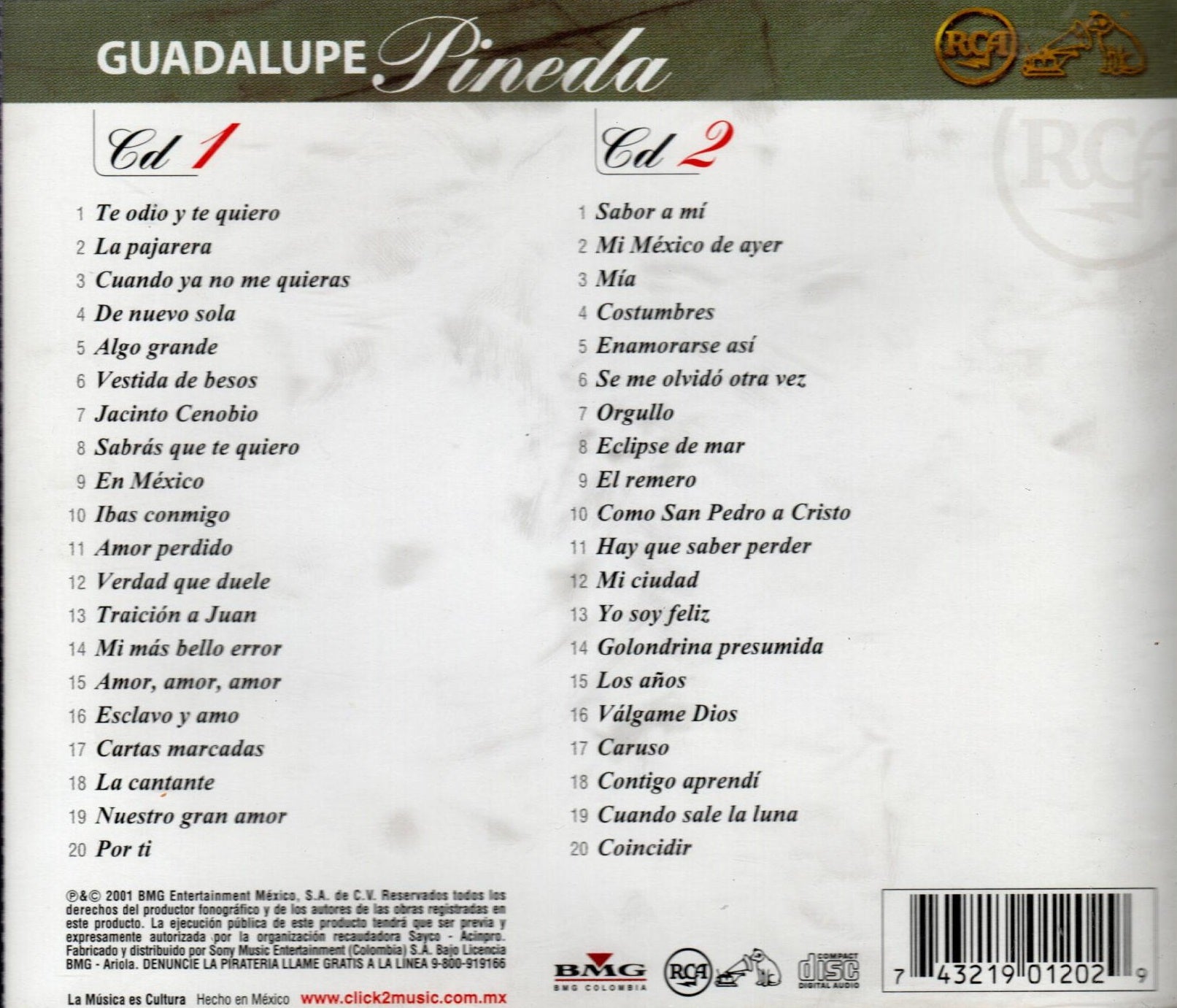 CD x2 RCA 100 AÑOS MUSICA GUADALUPE PINEDA