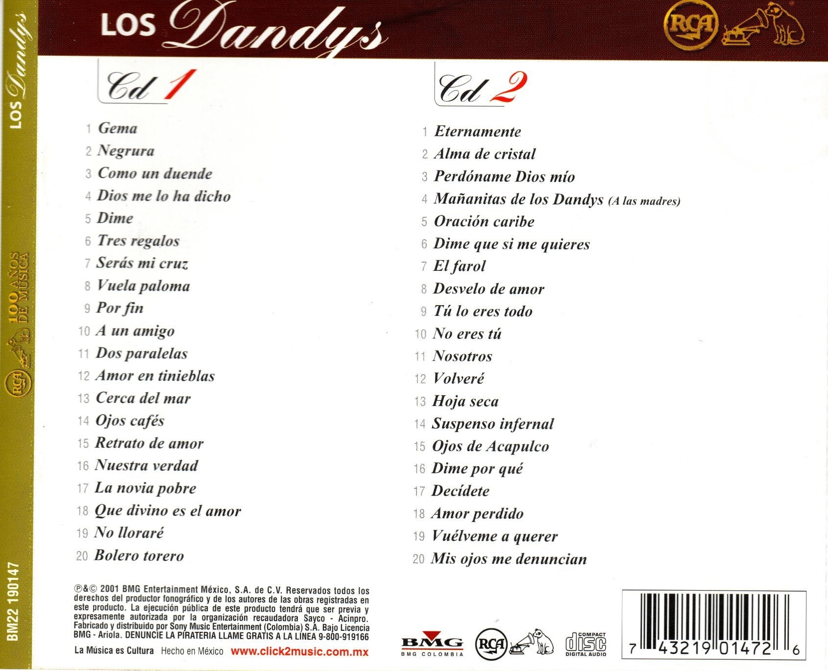 CD x2 RCA 100 AÑOS MUSICA LOS DANDYS