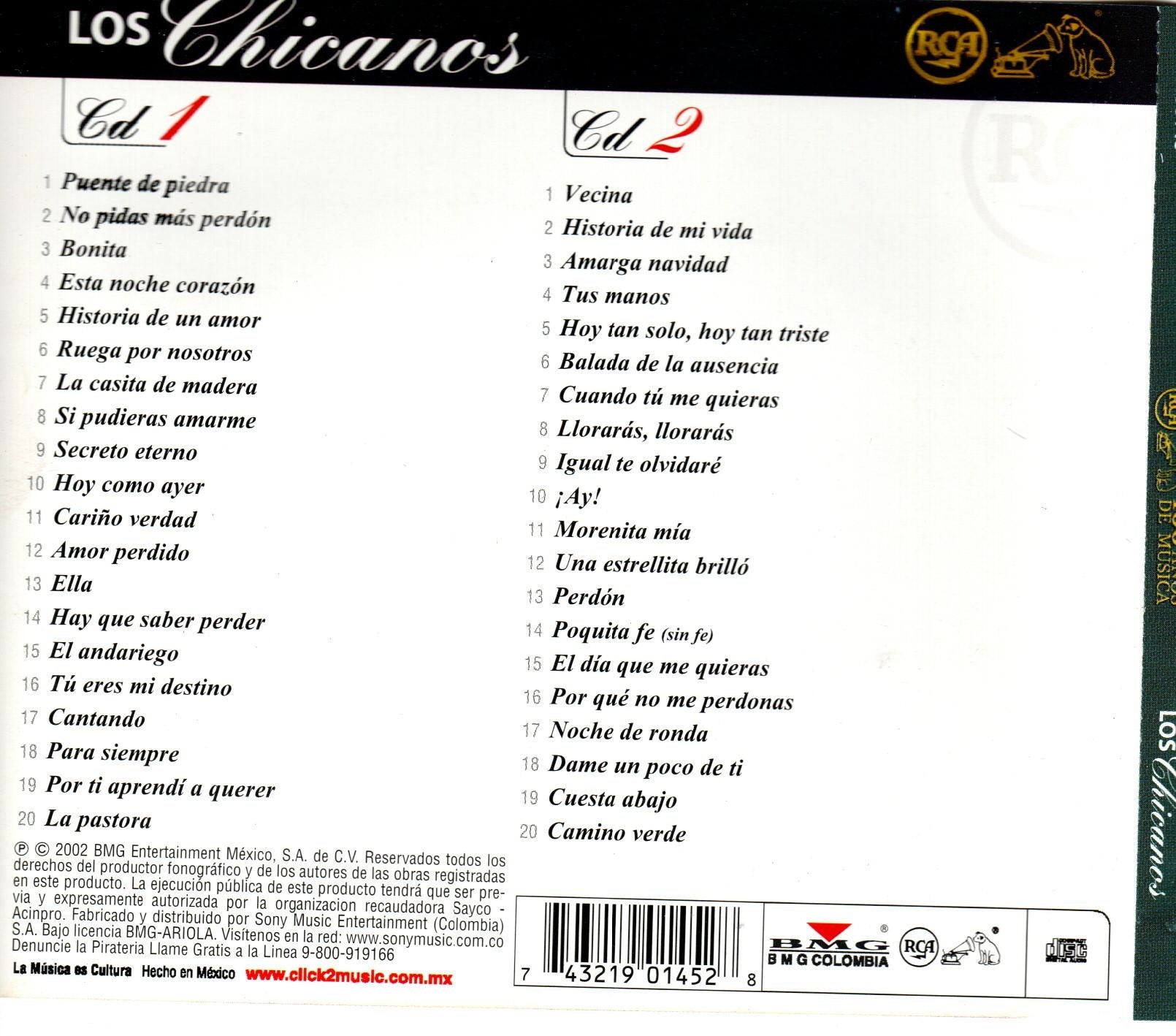 CD x2 RCA 100 AÑOS MUSICA LOS CHICANOS