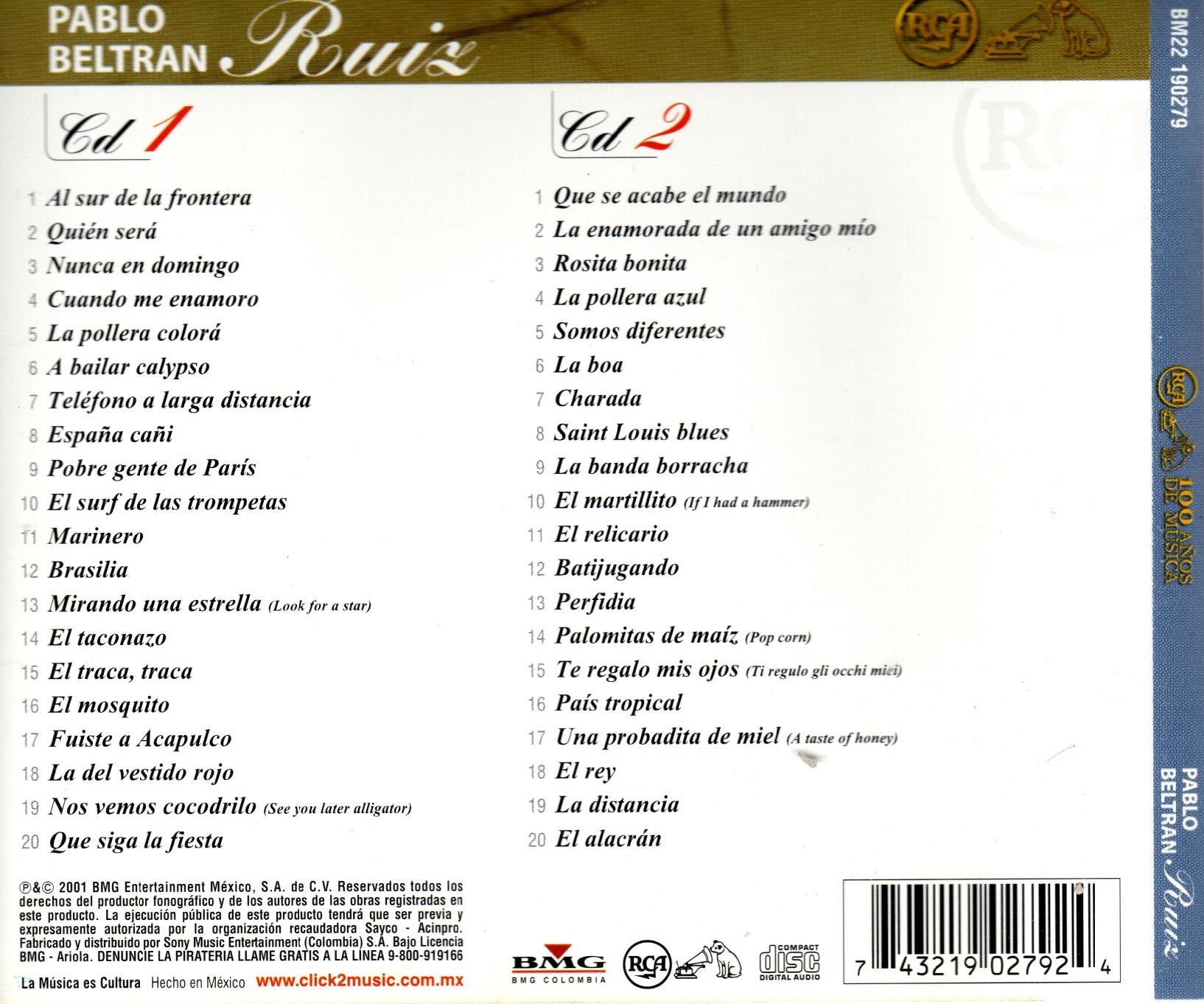 CD x2 RCA 100 AÑOS MUSICA PABLO BELTLAN RUIZ