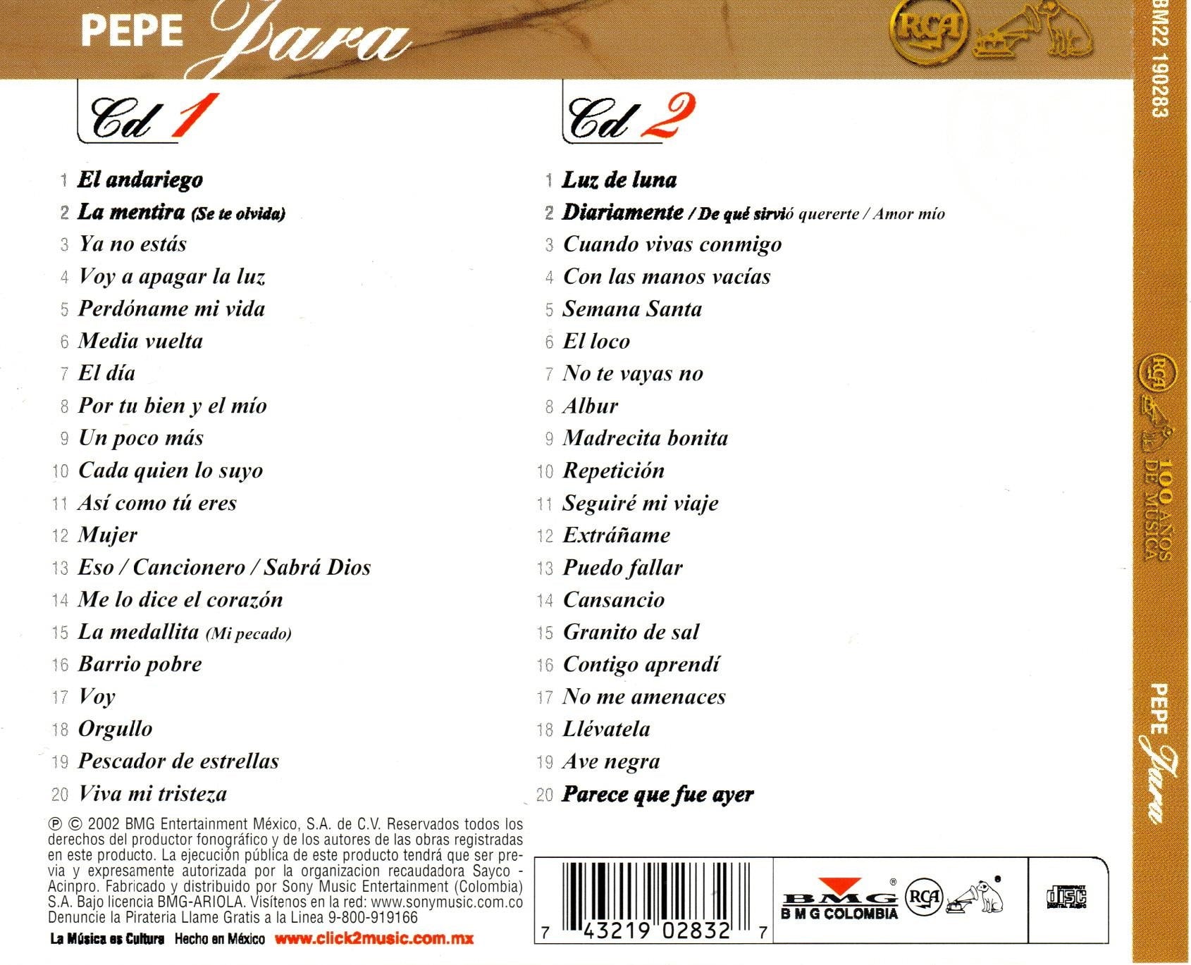 CD x2 RCA 100 AÑOS MUSICA PEPE JARA