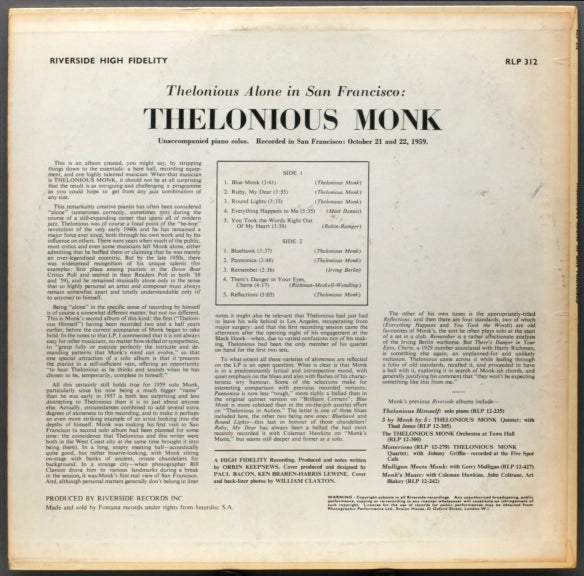 LP Thelonious Monk – Thelonious Alone In San Francisco